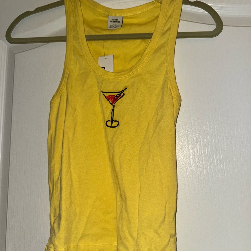 Yellow Tank Top with Cocktail Embroidery